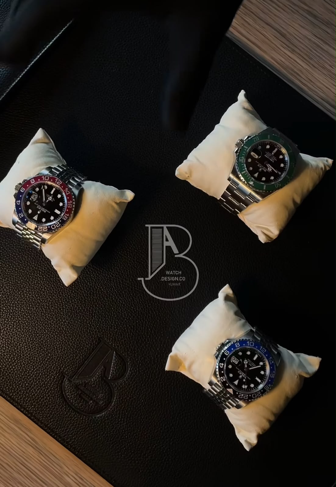 Luxury watches presented on cushions